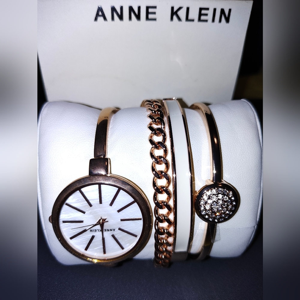 Anne Klein Rose Gold Watch and Bracelet Set